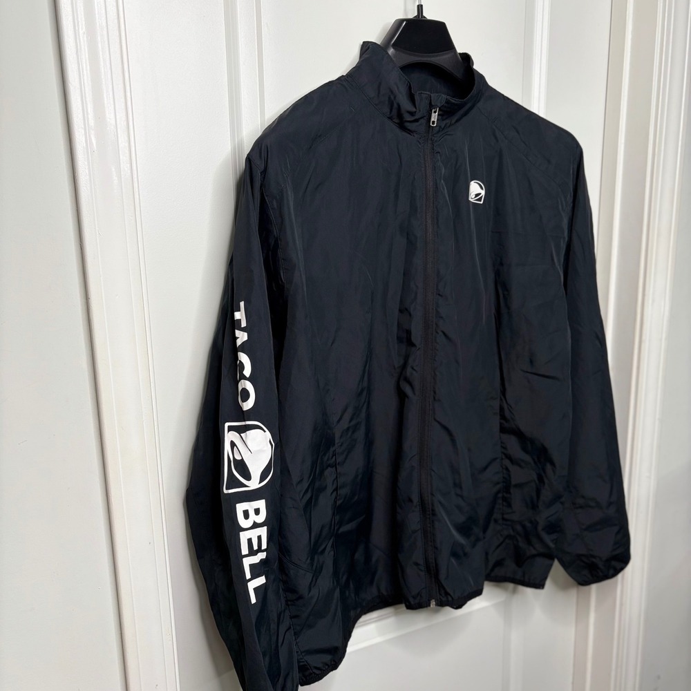 Taco Bell Windbreaker Jacket Unisex 2X Black Full Zip Logo Graphic Lightweight